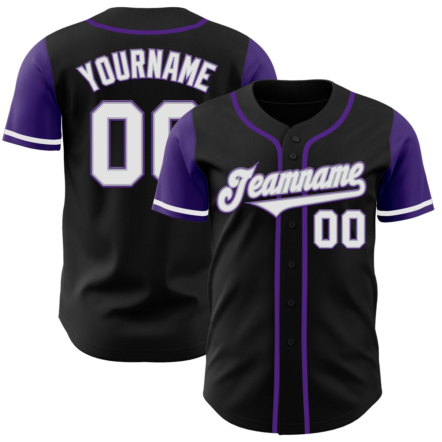 Custom Black White-Purple Authentic Two Tone Baseball Jersey - Main View