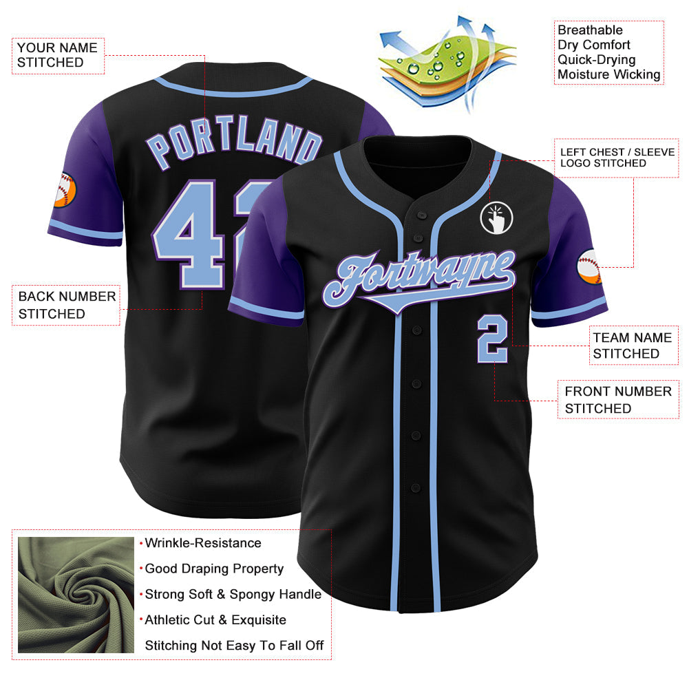Custom Black Light Blue-Purple Authentic Two Tone Baseball Jersey view 3