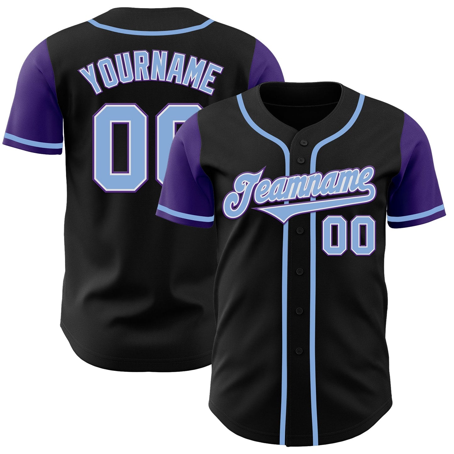 Custom Black Light Blue-Purple Authentic Two Tone Baseball Jersey - Main View
