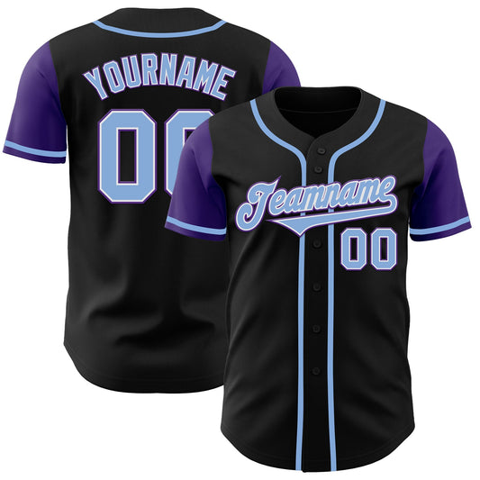 Custom Black Light Blue-Purple Authentic Two Tone Baseball Jersey - Main View