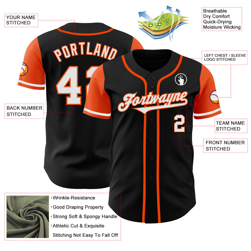 Custom Black White-Orange Authentic Two Tone Baseball Jersey view 3