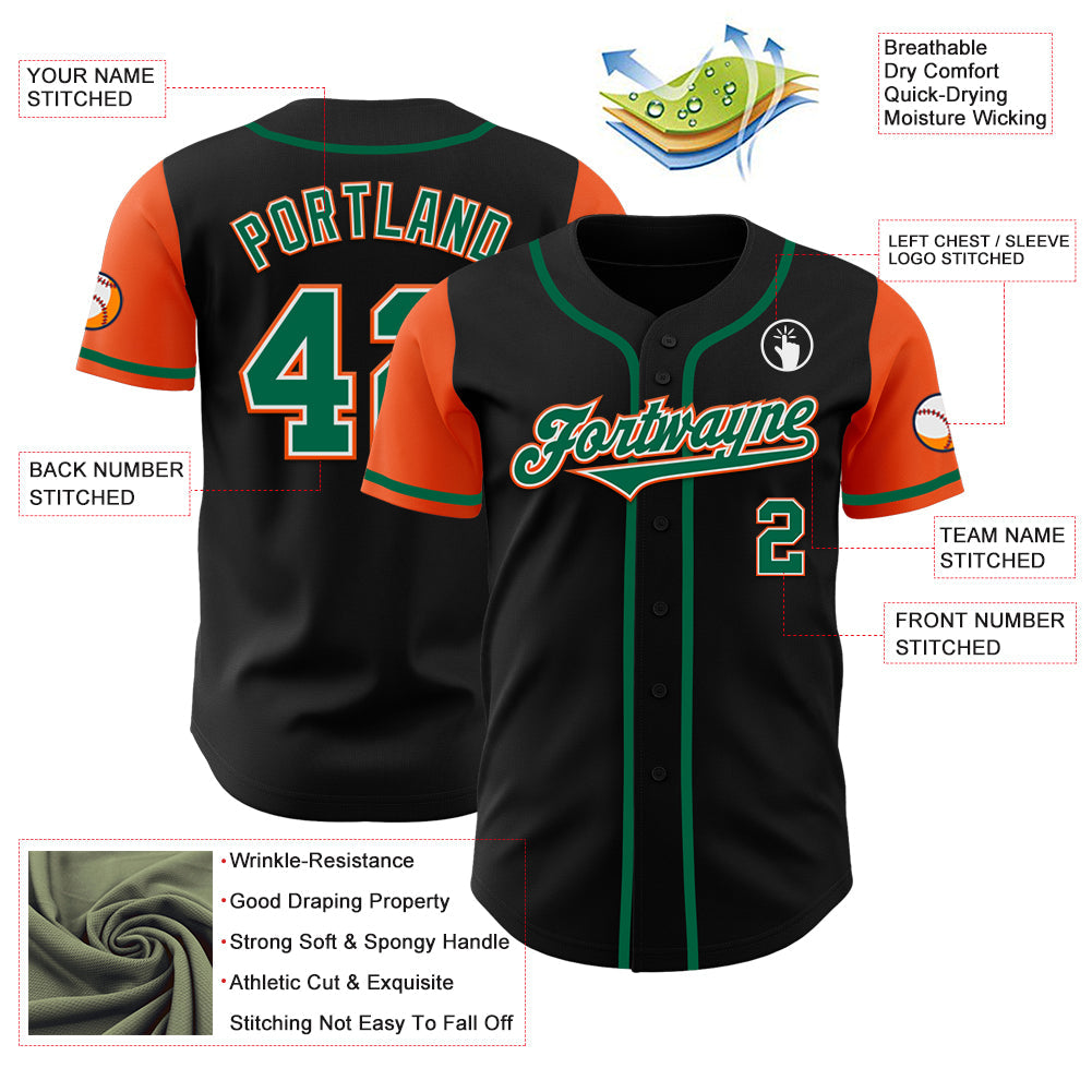 Custom Black Kelly Green-Orange Authentic Two Tone Baseball Jersey view 3