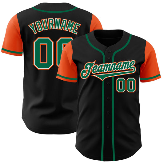 Custom Black Kelly Green-Orange Authentic Two Tone Baseball Jersey - Main View