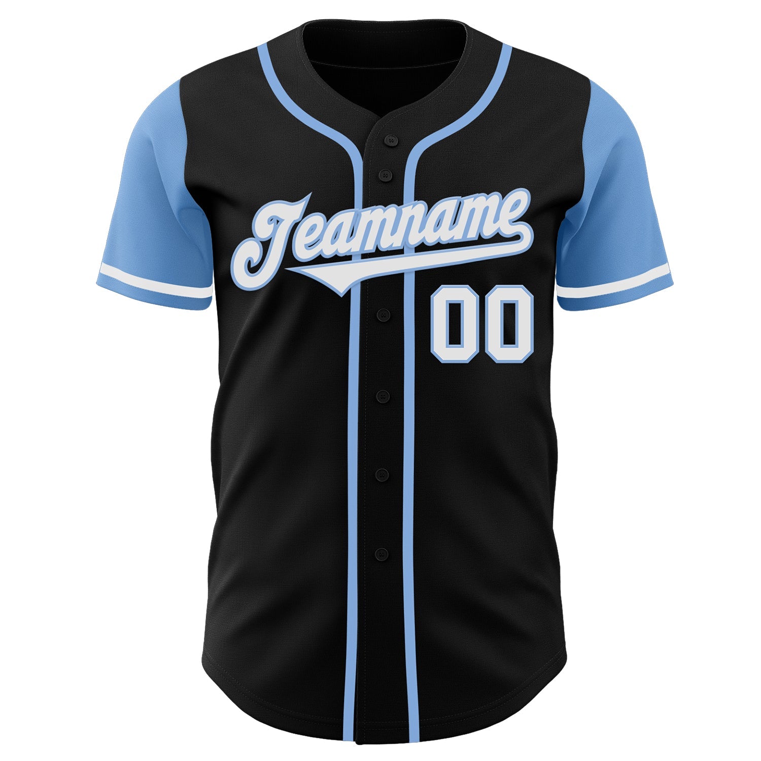 Custom Black White-Light Blue Authentic Two Tone Baseball Jersey view 3