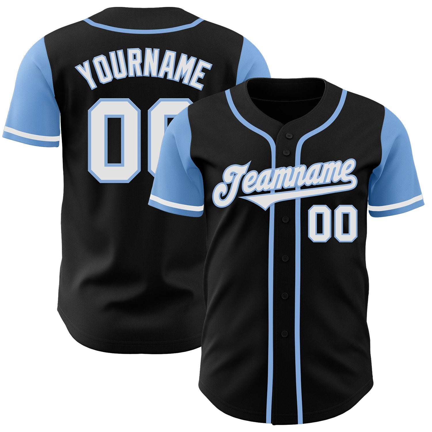 Custom Black White-Light Blue Authentic Two Tone Baseball Jersey - Main View