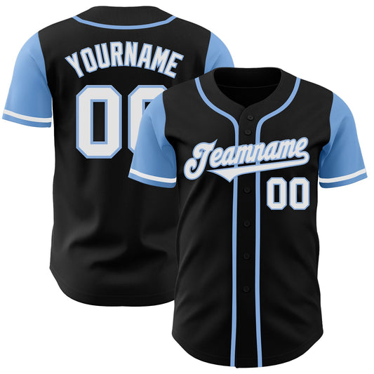 Custom Black White-Light Blue Authentic Two Tone Baseball Jersey - Main View