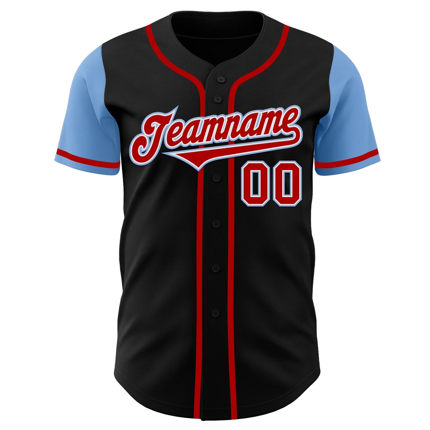 Custom Black Red-Light Blue Authentic Two Tone Baseball Jersey view 2