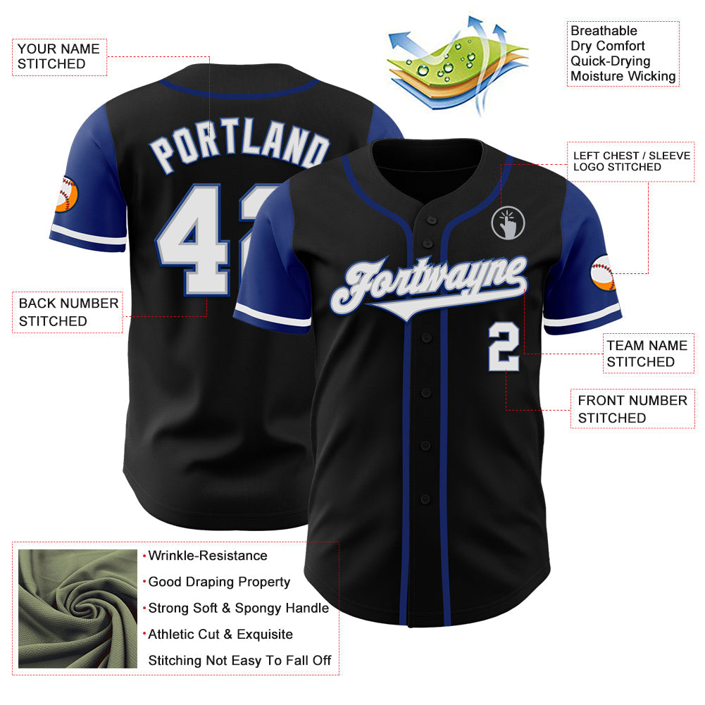 Custom Black White-Royal Authentic Two Tone Baseball Jersey view 3