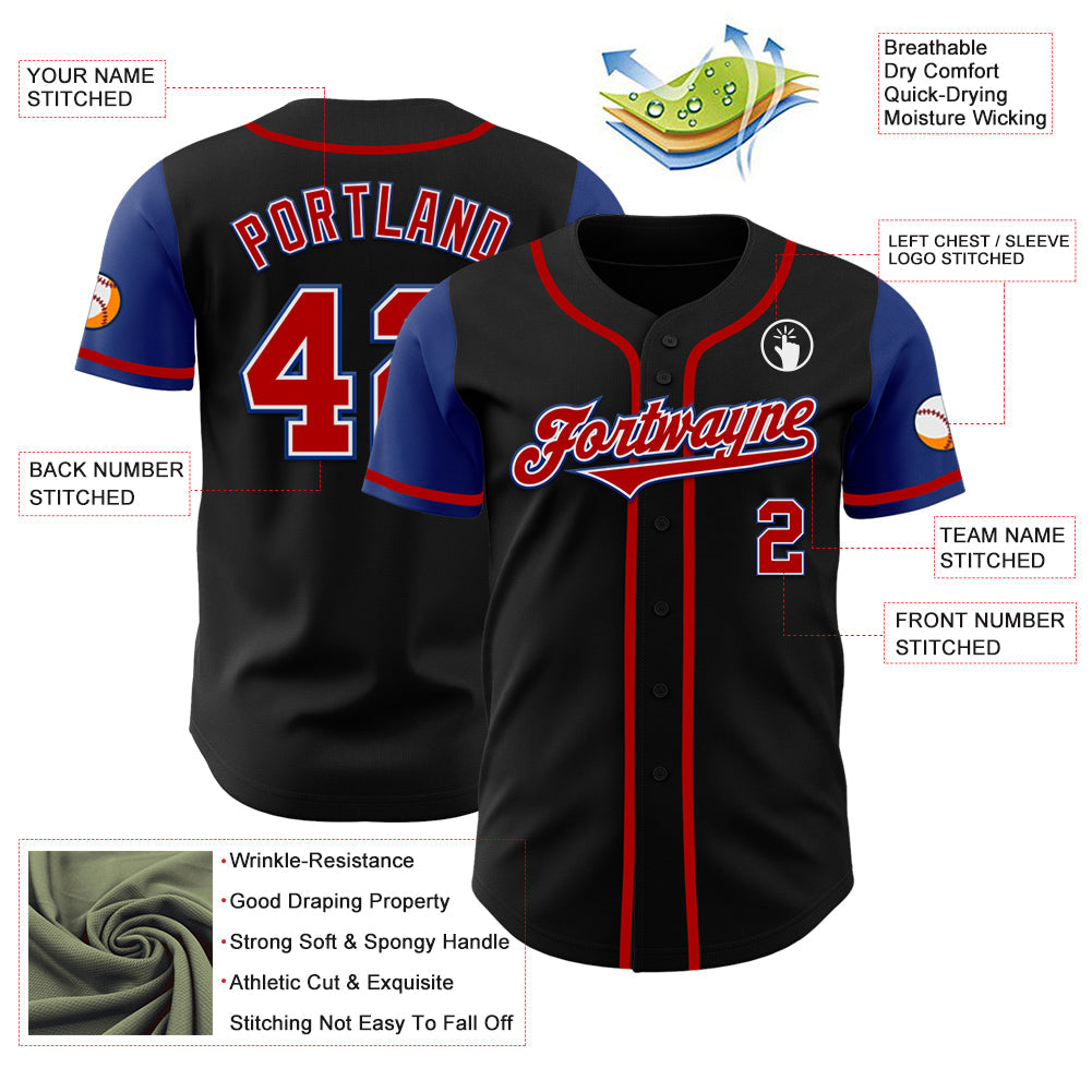 Custom Black Red-Royal Authentic Two Tone Baseball Jersey view 3