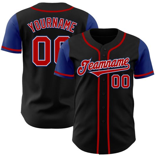 Custom Black Red-Royal Authentic Two Tone Baseball Jersey - Main View