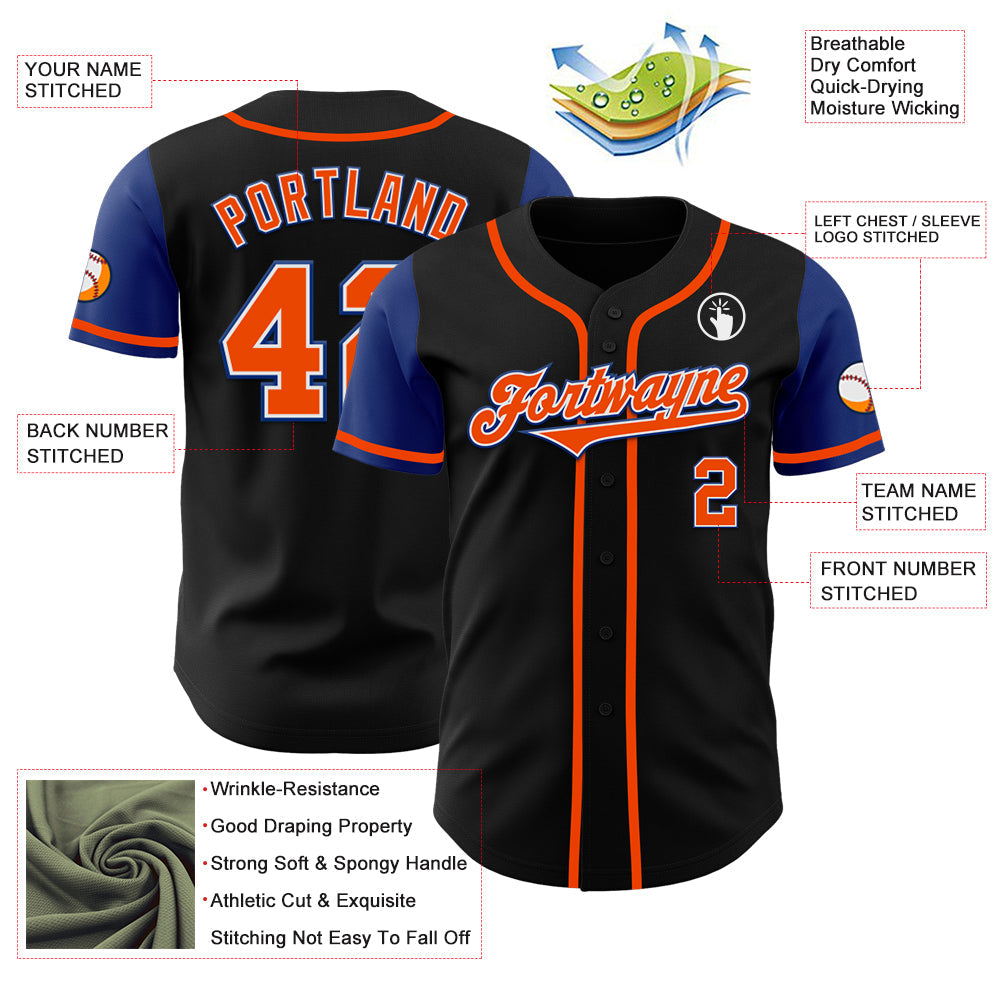 Custom Black Orange-Royal Authentic Two Tone Baseball Jersey view 3