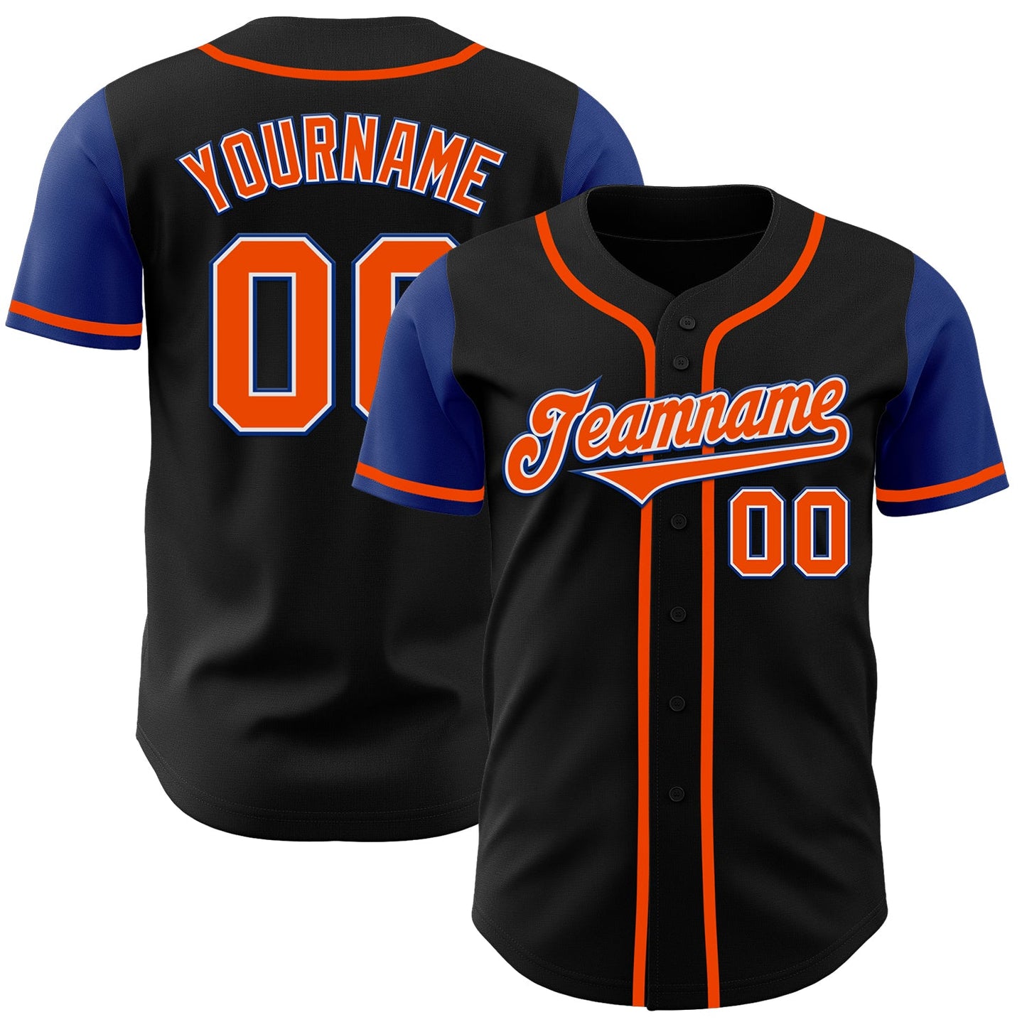 Custom Black Orange-Royal Authentic Two Tone Baseball Jersey - Main View