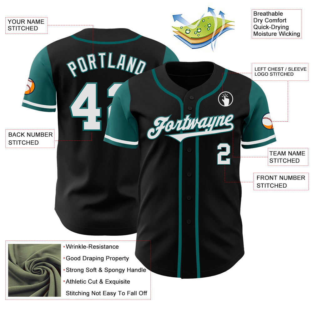 Custom Black White-Teal Authentic Two Tone Baseball Jersey view 3