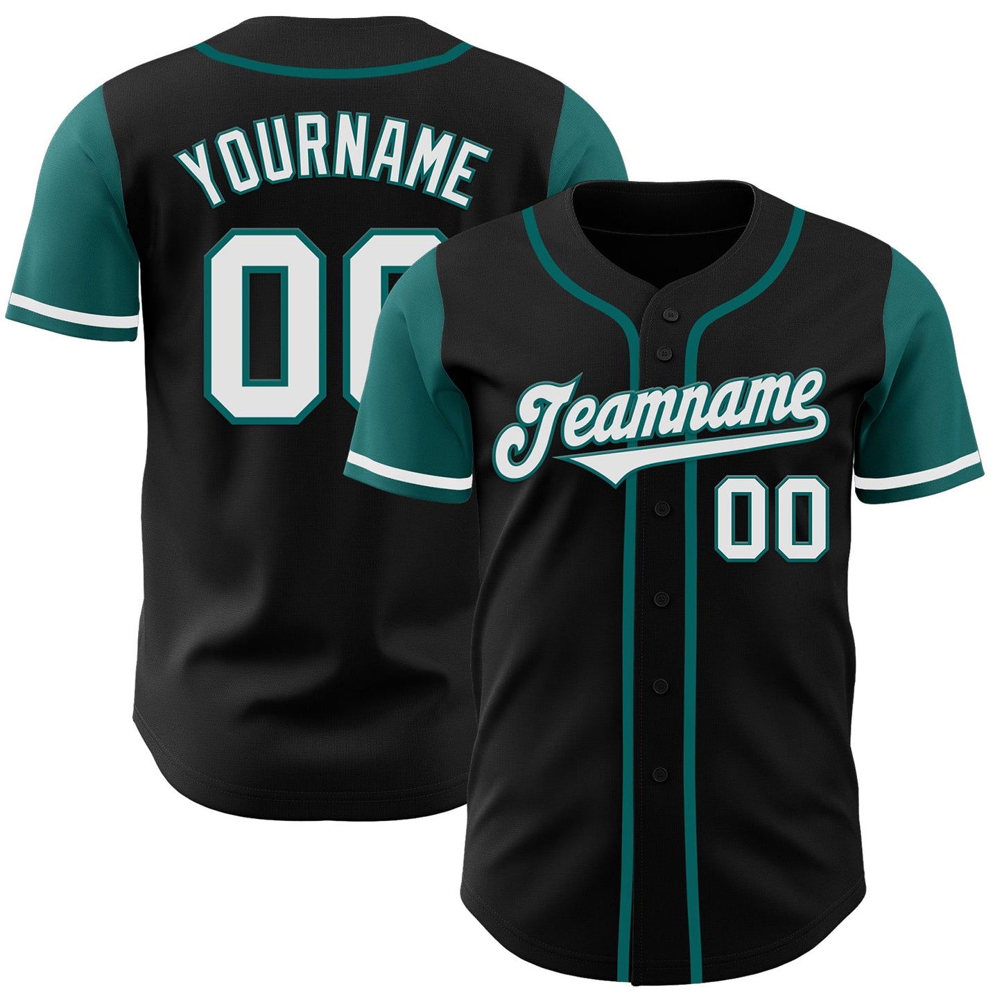 Custom Black White-Teal Authentic Two Tone Baseball Jersey - Main View
