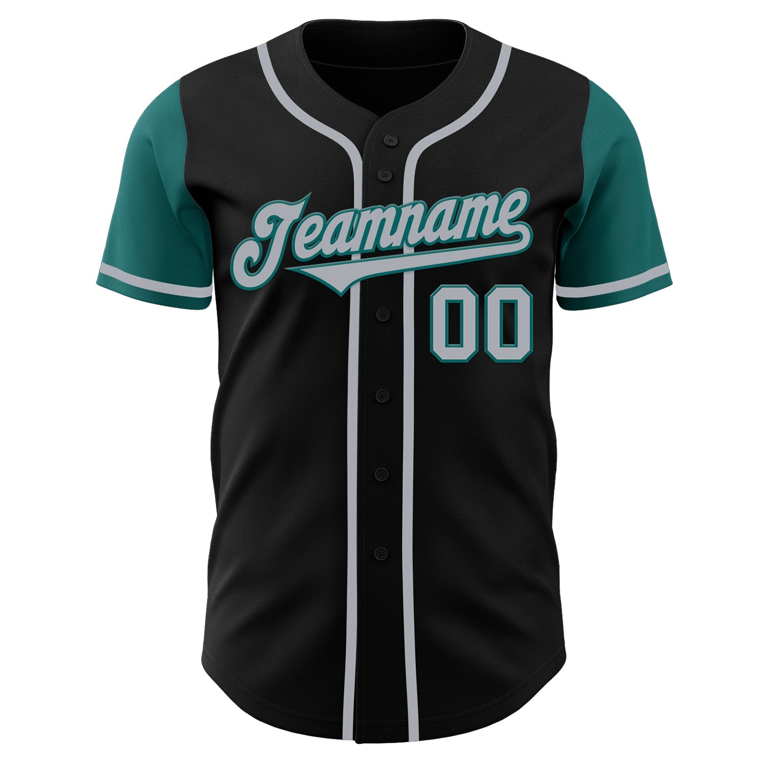 Custom Black Gray-Teal Authentic Two Tone Baseball Jersey view 2