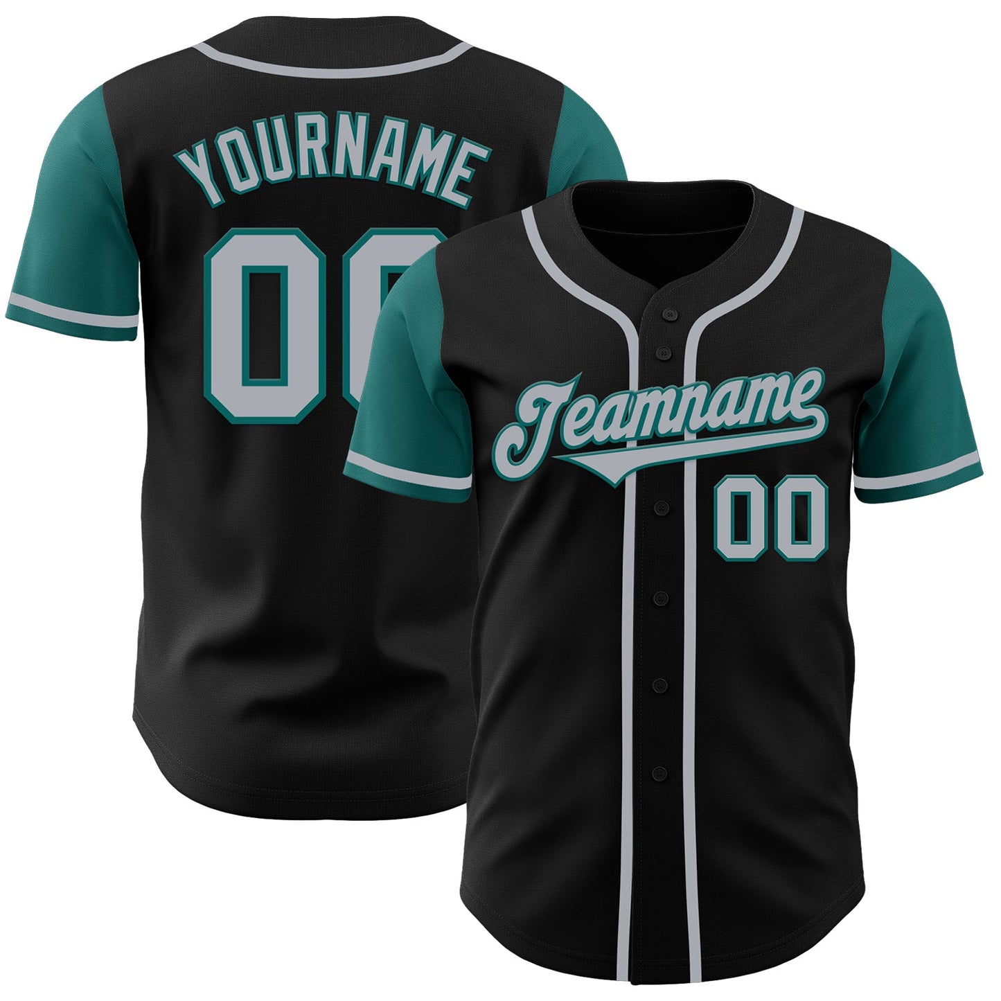 Custom Black Gray-Teal Authentic Two Tone Baseball Jersey - Main View