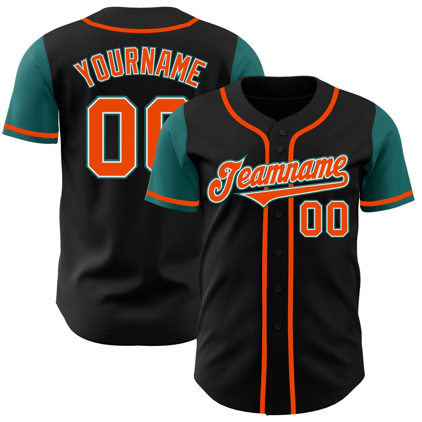 Custom Black Orange-Teal Authentic Two Tone Baseball Jersey - Main View