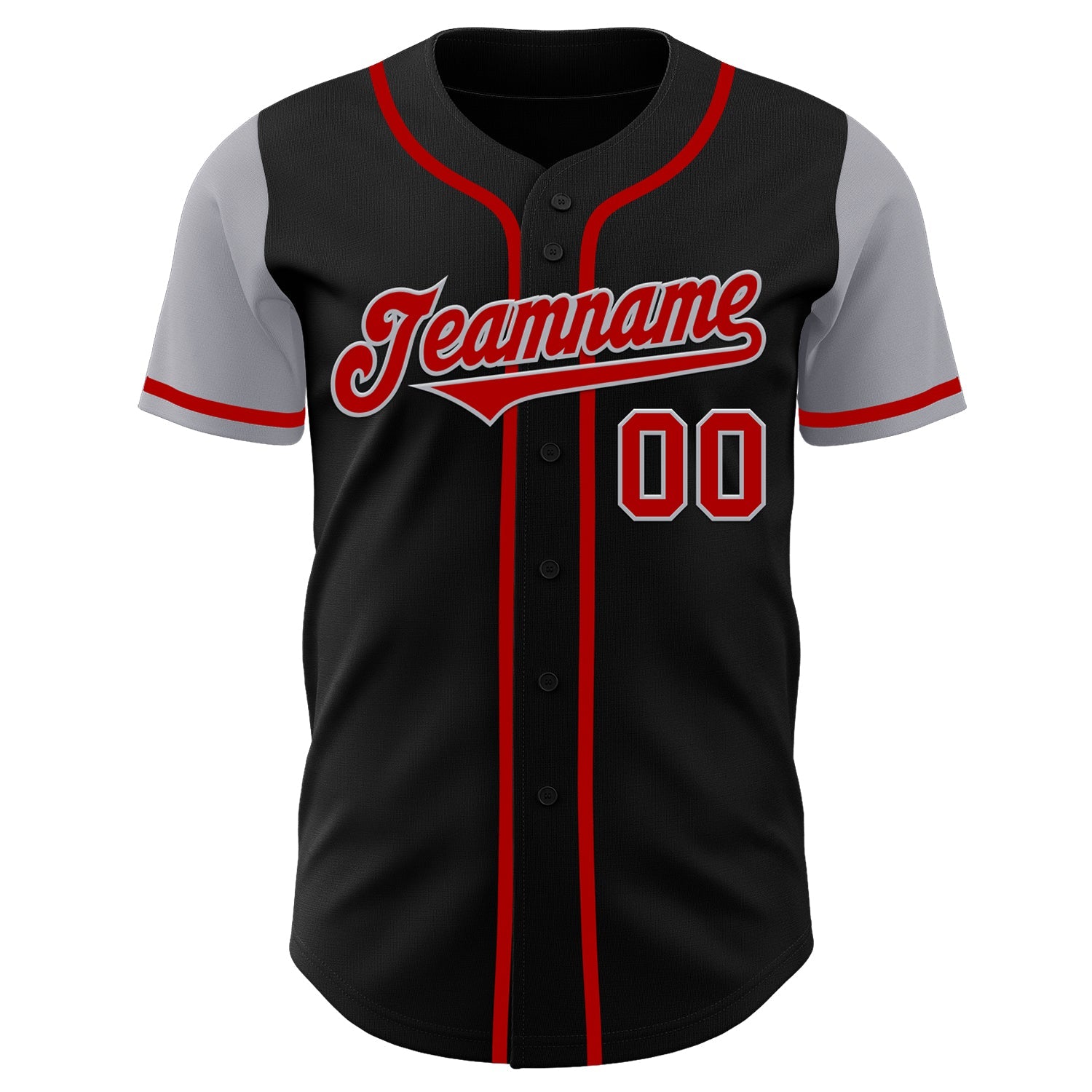 Custom Black Red-Gray Authentic Two Tone Baseball Jersey view 2