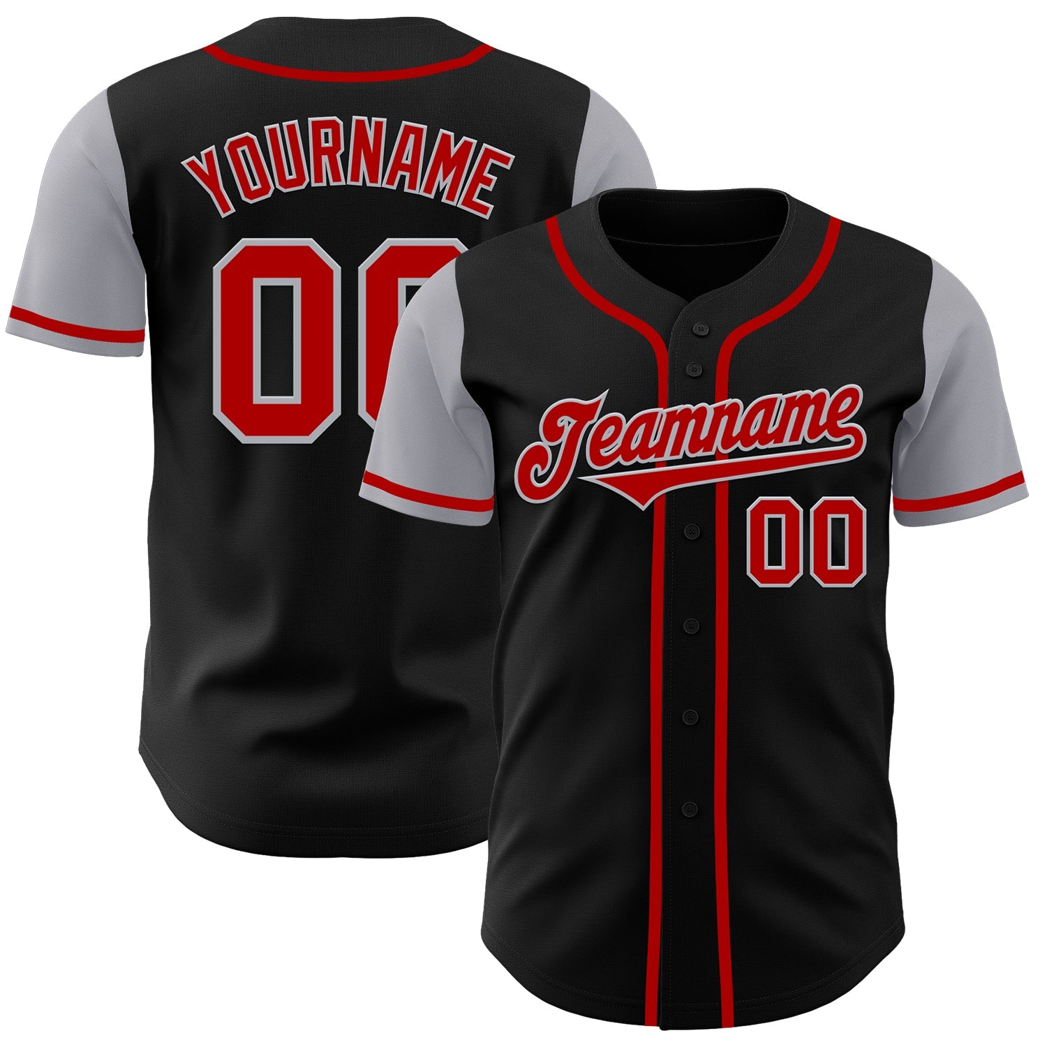 Custom Black Red-Gray Authentic Two Tone Baseball Jersey - Main View