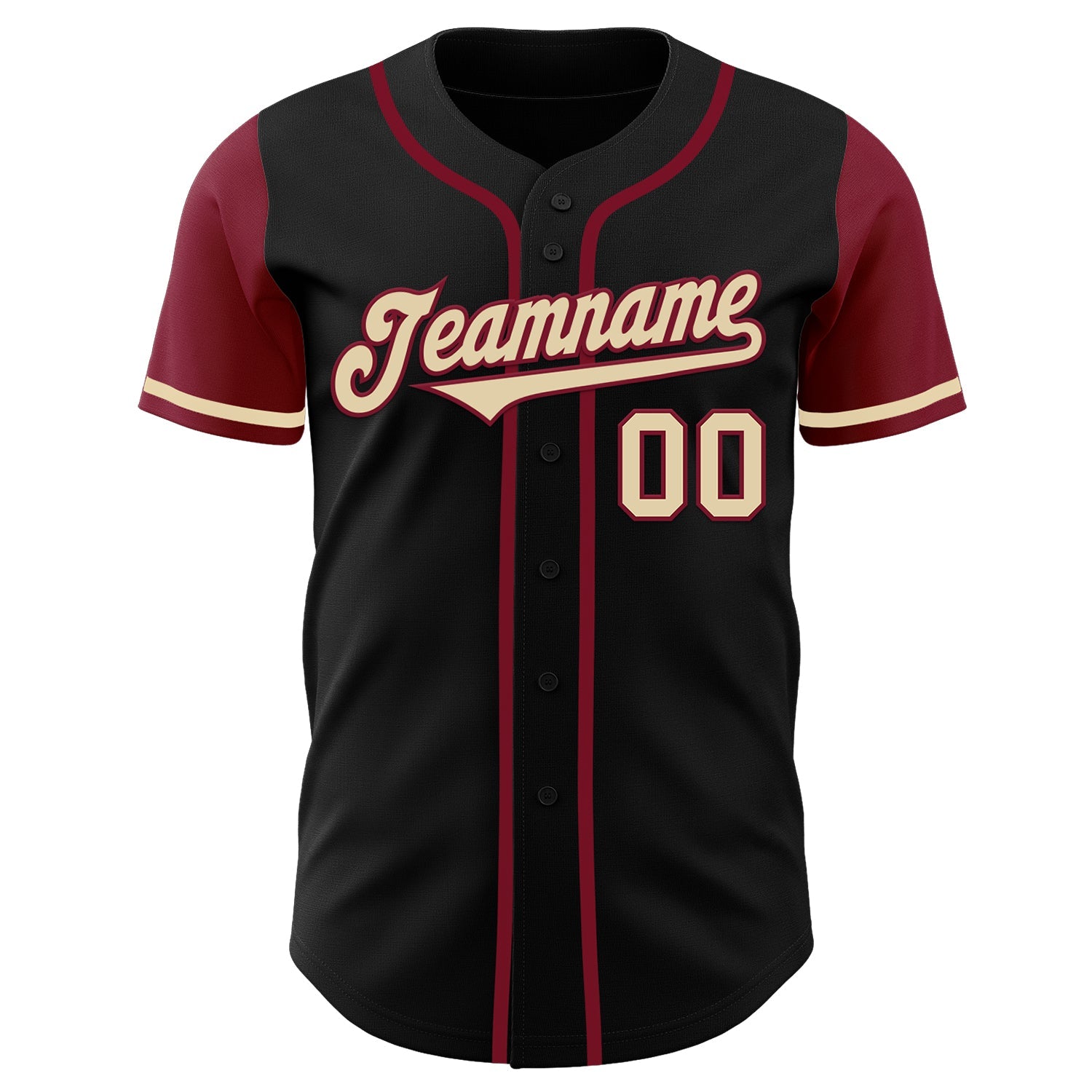 Custom Black Cream-Crimson Authentic Two Tone Baseball Jersey view 2