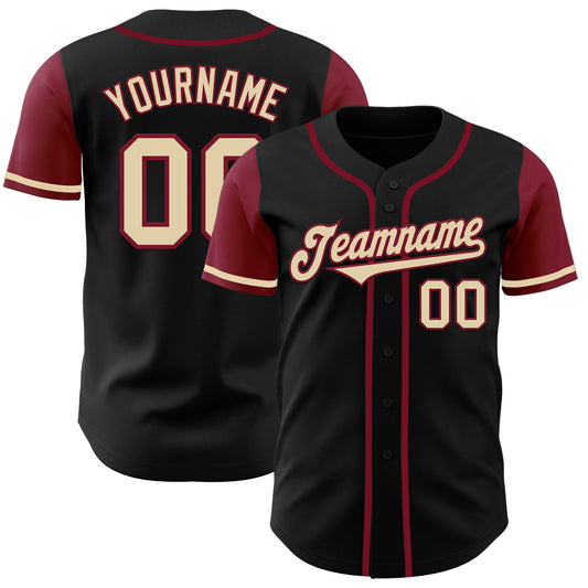 Custom Black Cream-Crimson Authentic Two Tone Baseball Jersey - Main View