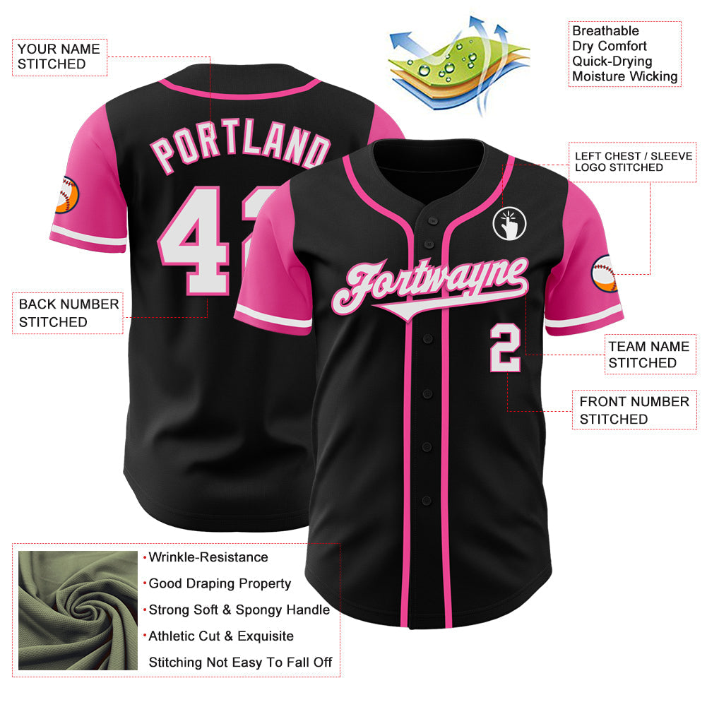 Custom Black White-Pink Authentic Two Tone Baseball Jersey view 3