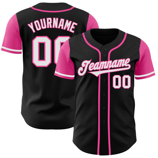 Custom Black White-Pink Authentic Two Tone Baseball Jersey - Main View