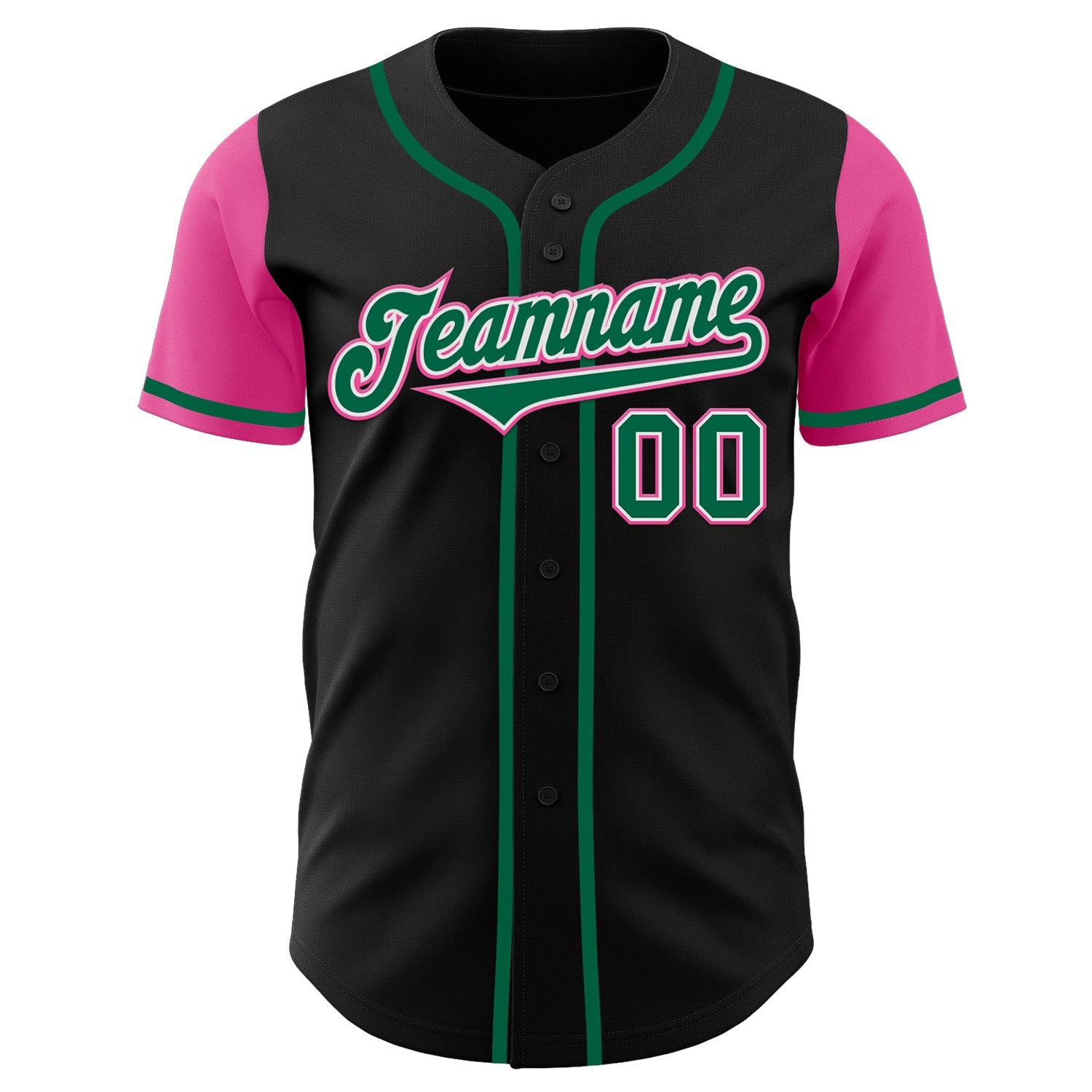 Custom Black Kelly Green-Pink Authentic Two Tone Baseball Jersey view 2