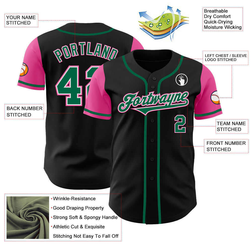 Custom Black Kelly Green-Pink Authentic Two Tone Baseball Jersey view 3