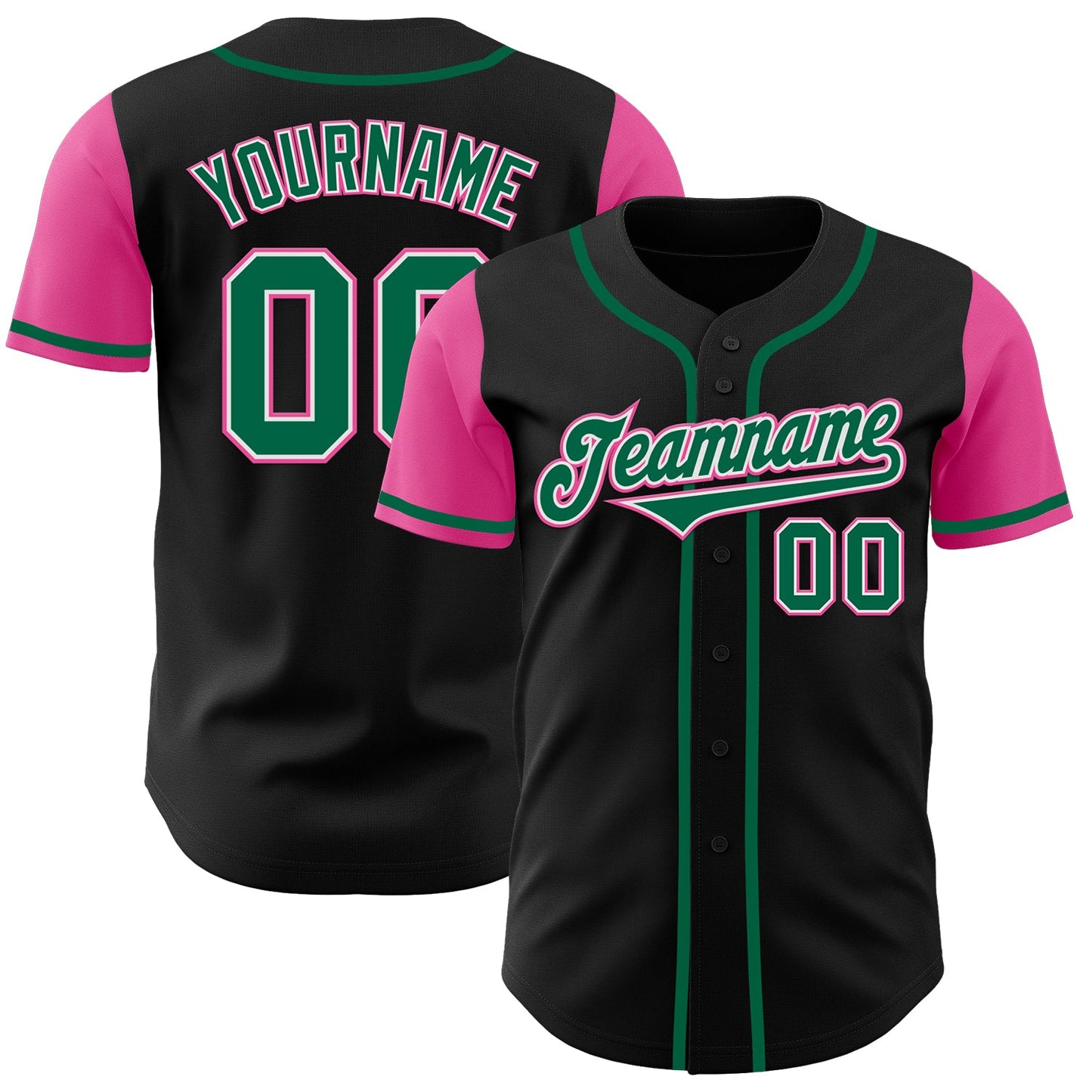 Custom Black Kelly Green-Pink Authentic Two Tone Baseball Jersey - Main View