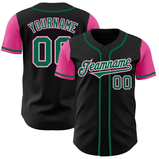 Custom Black Kelly Green-Pink Authentic Two Tone Baseball Jersey - Main View