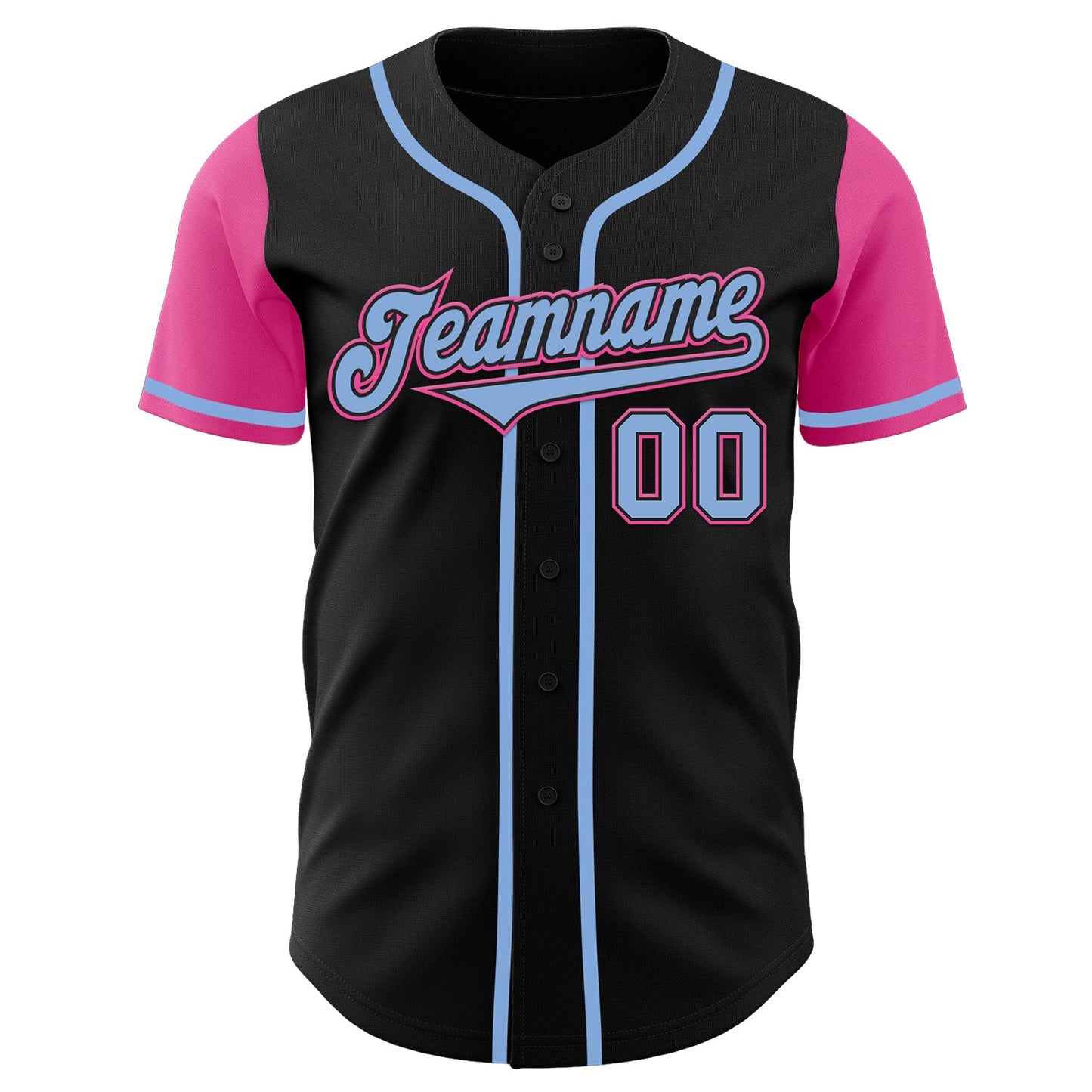 Custom Black Light Blue-Pink Authentic Two Tone Baseball Jersey view 2
