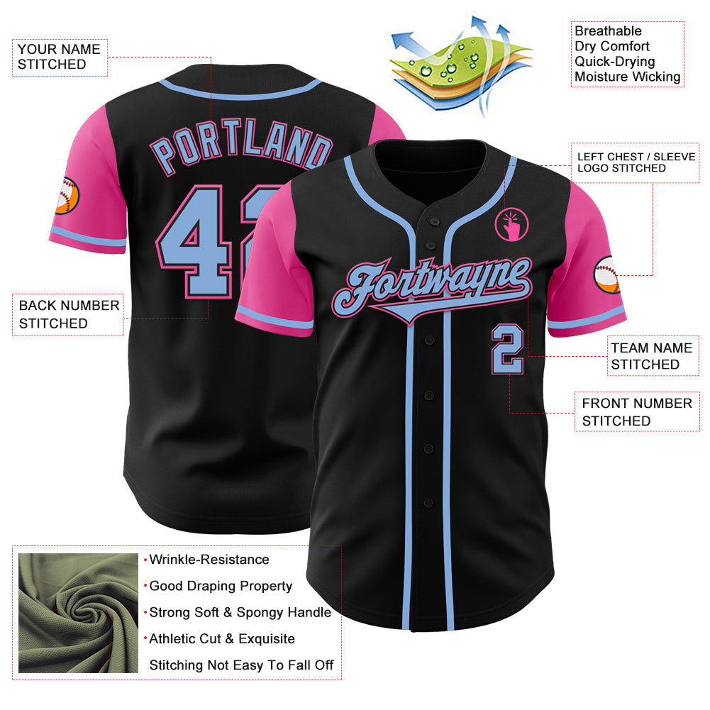 Custom Black Light Blue-Pink Authentic Two Tone Baseball Jersey view 3