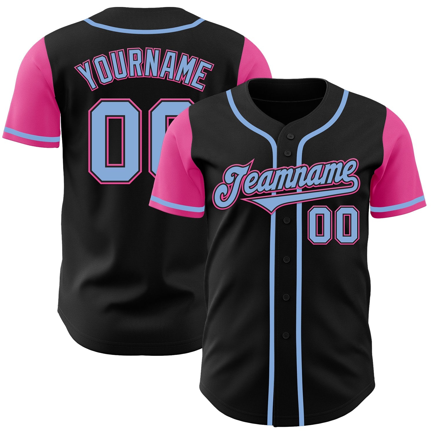 Custom Black Light Blue-Pink Authentic Two Tone Baseball Jersey - Main View