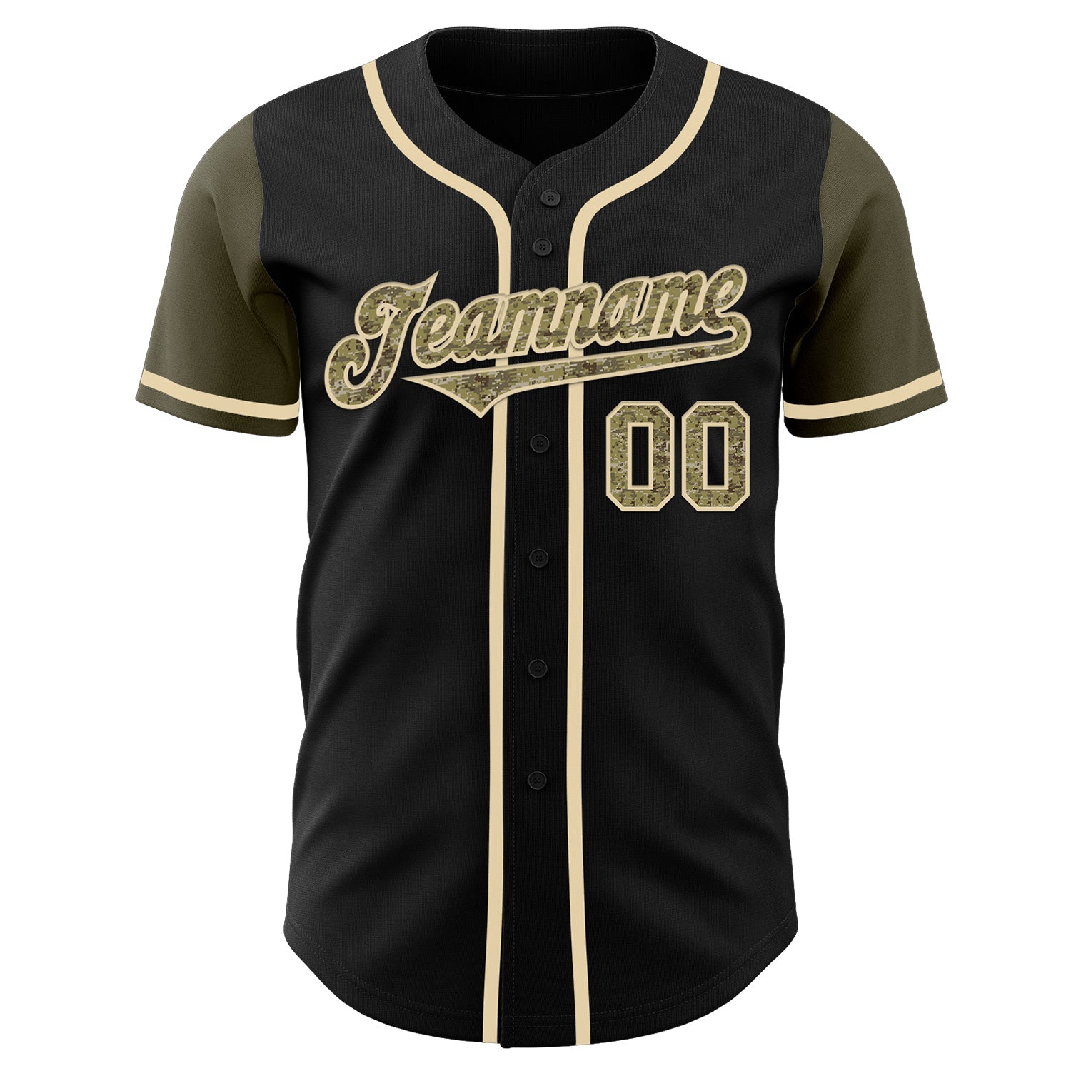 Custom Black Camo-Olive Authentic Two Tone Baseball Jersey view 2