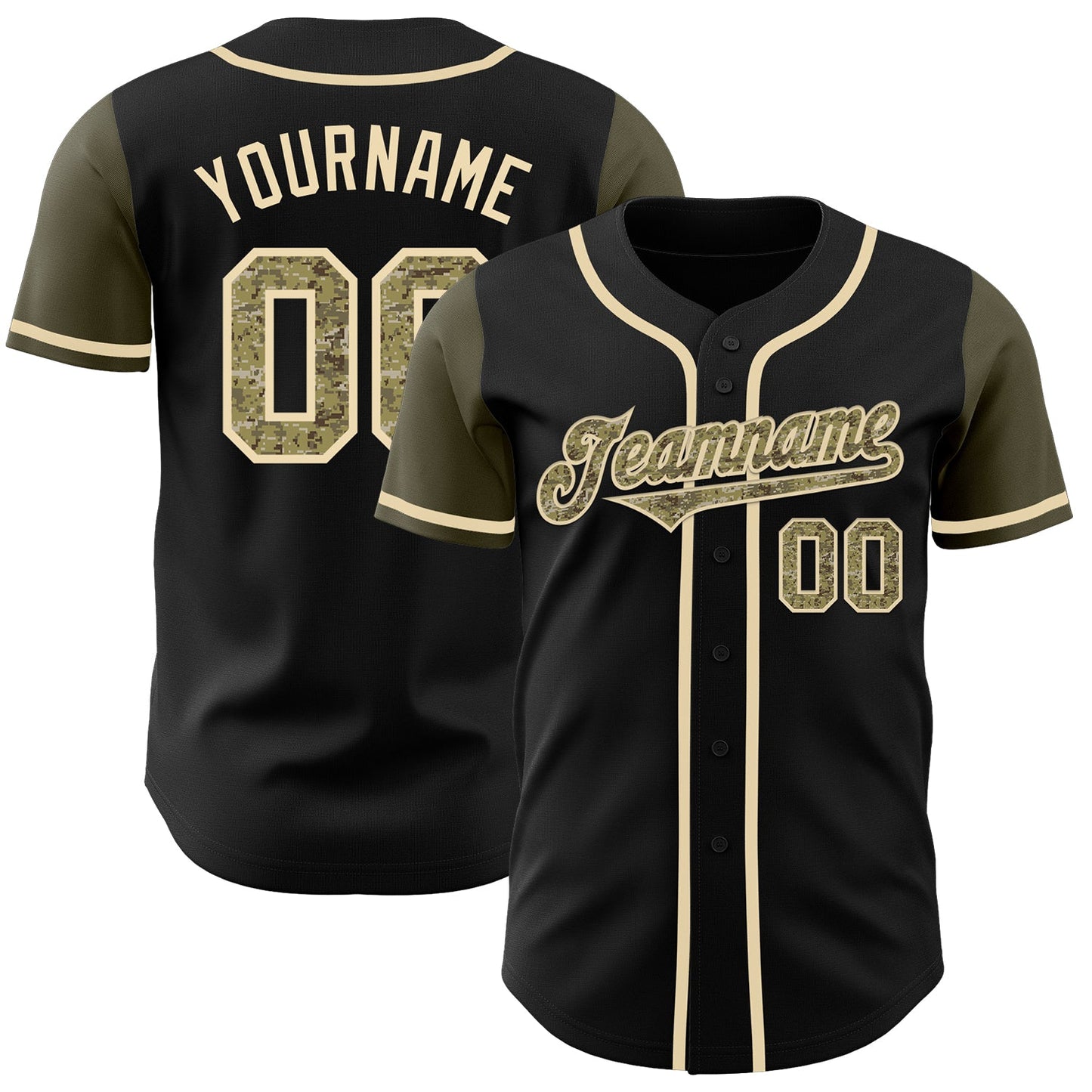 Custom Black Camo-Olive Authentic Two Tone Baseball Jersey - Main View