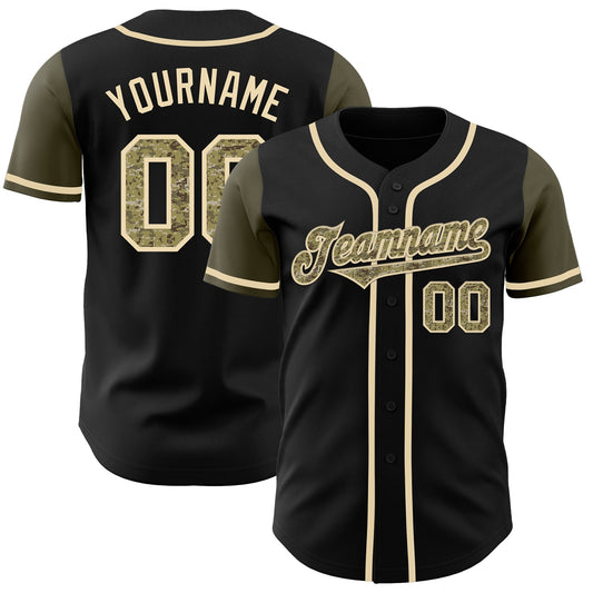 Custom Black Camo-Olive Authentic Two Tone Baseball Jersey - Main View