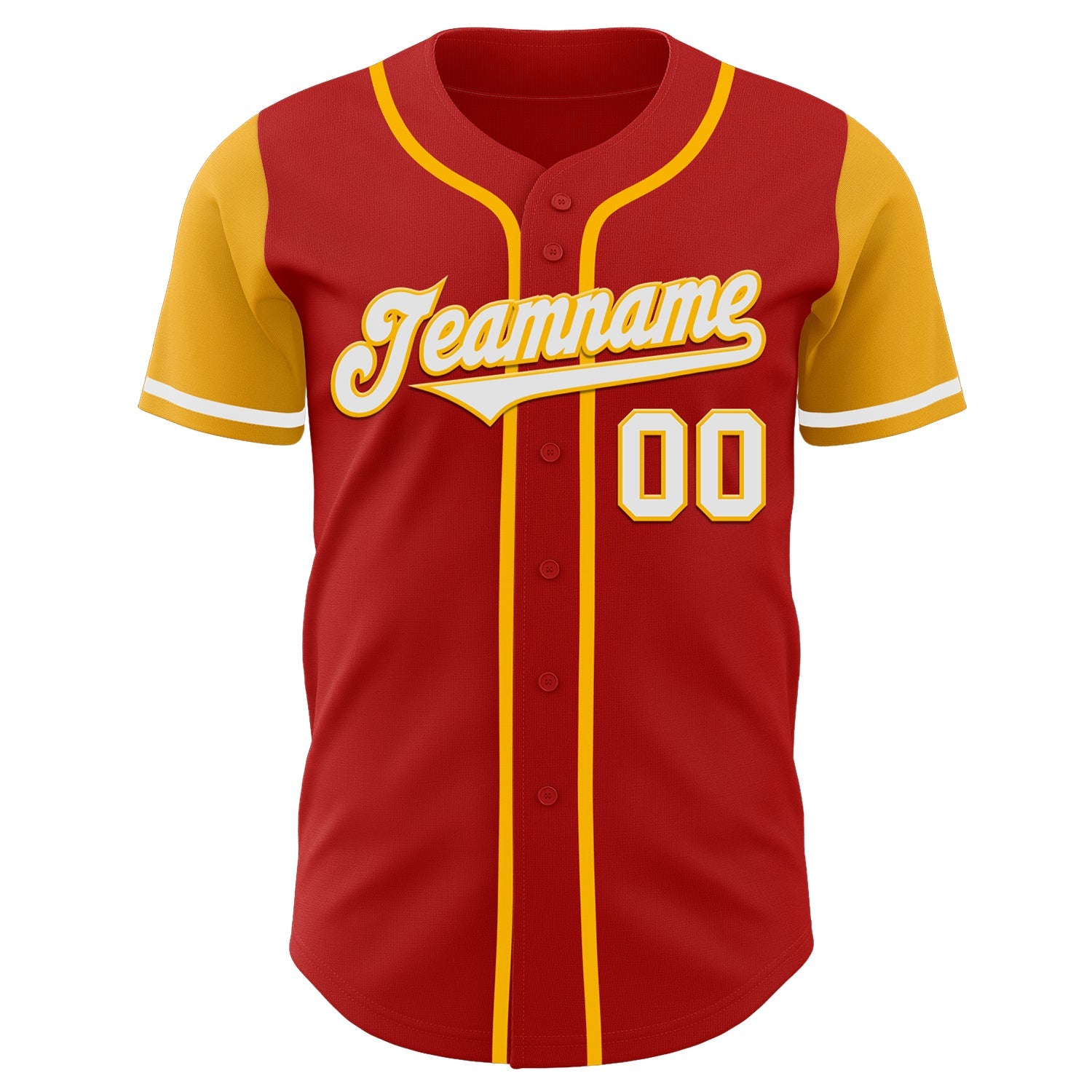 Custom Red White-Gold Authentic Two Tone Baseball Jersey view 2