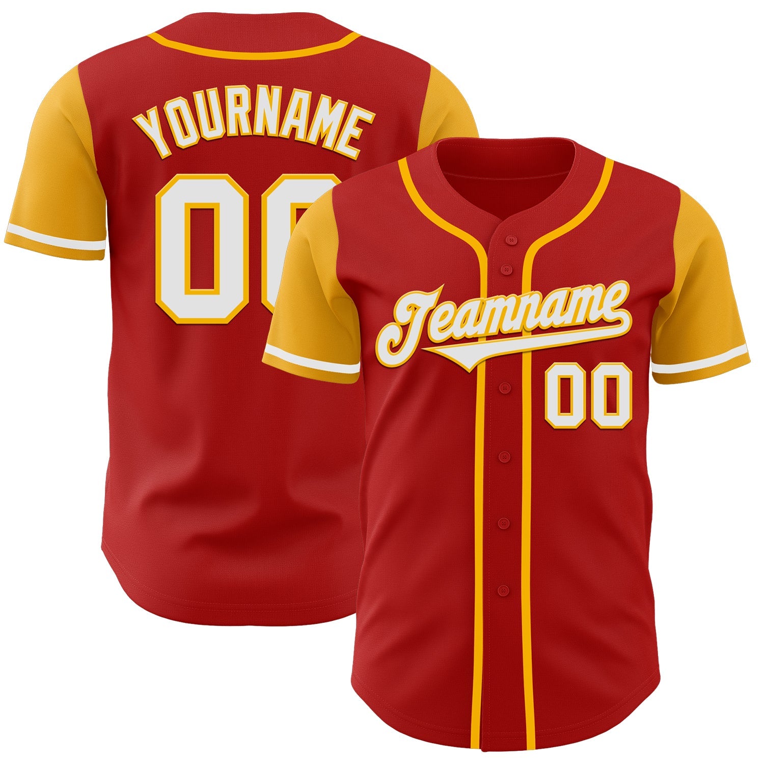 Custom Red White-Gold Authentic Two Tone Baseball Jersey - Main View