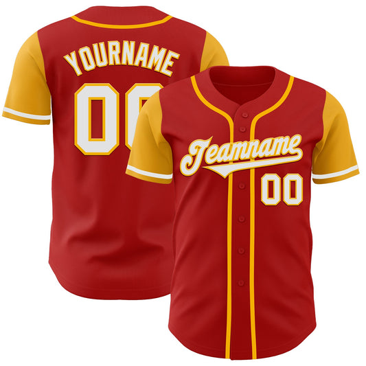 Custom Red White-Gold Authentic Two Tone Baseball Jersey - Main View