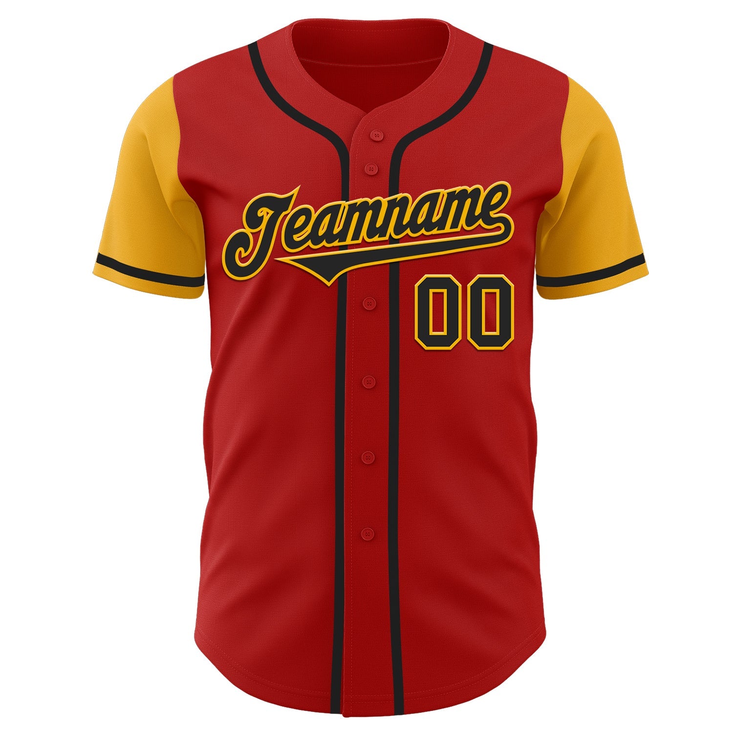Custom Red Black-Gold Authentic Two Tone Baseball Jersey view 2