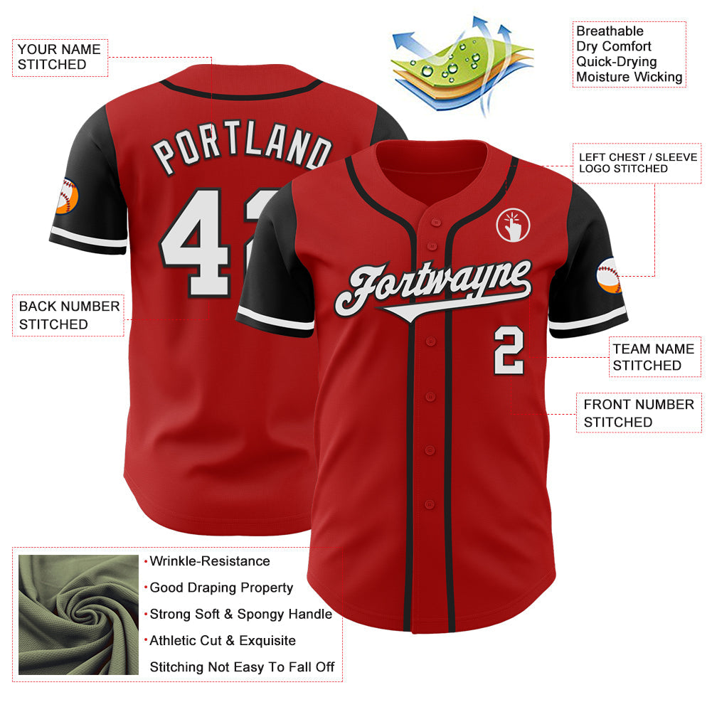 Custom Red White-Black Authentic Two Tone Baseball Jersey view 3