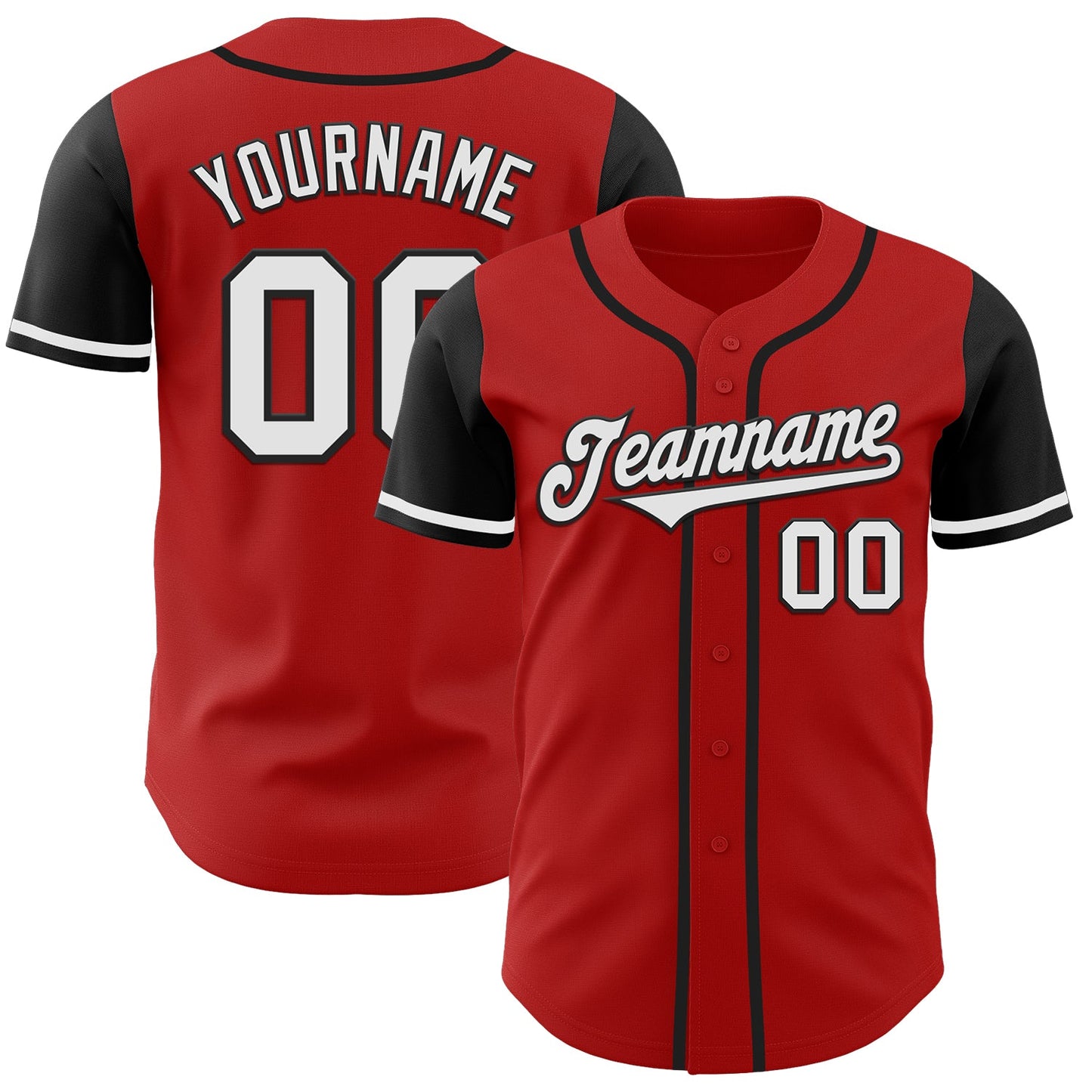 Custom Red White-Black Authentic Two Tone Baseball Jersey - Main View