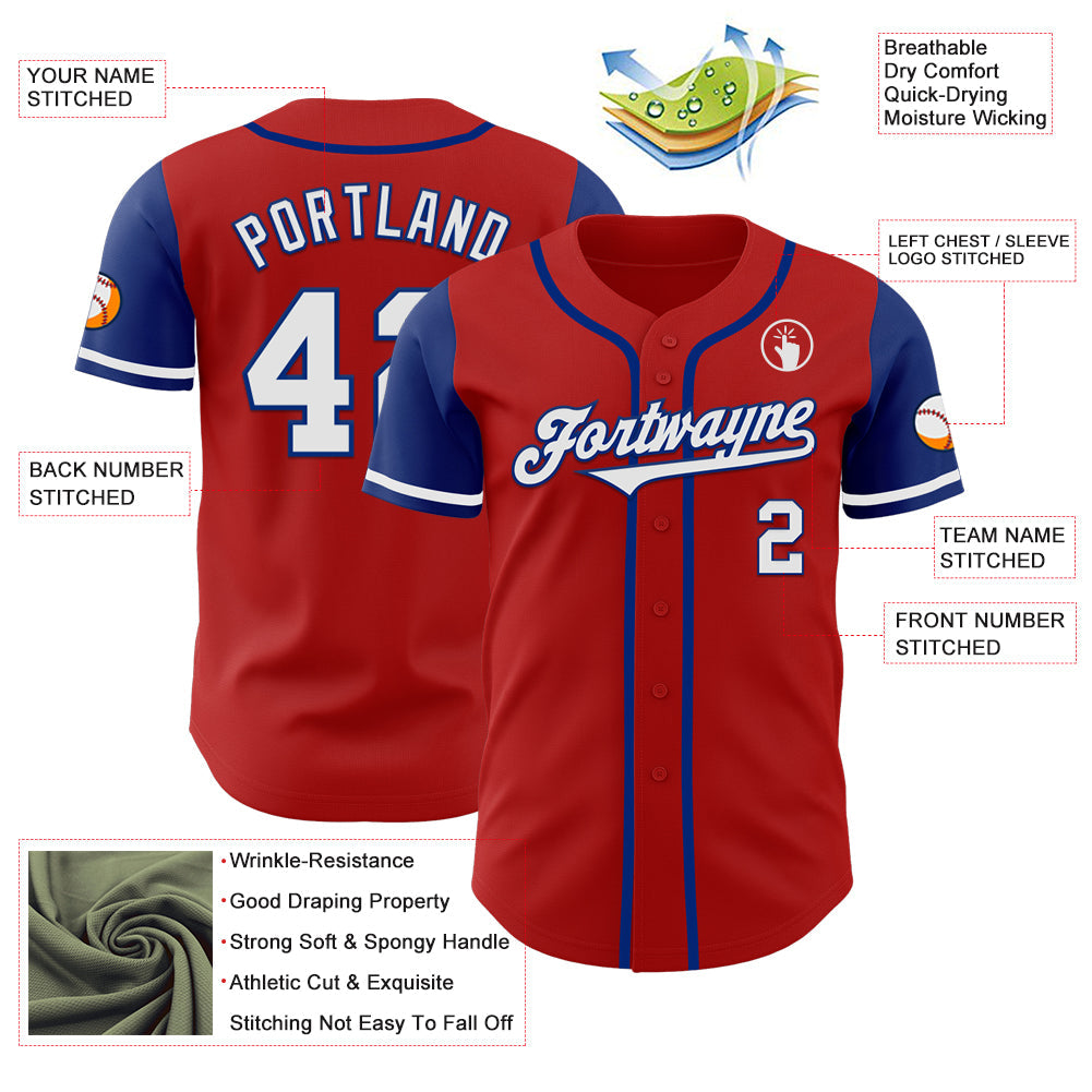 Custom Red White-Royal Authentic Two Tone Baseball Jersey view 3