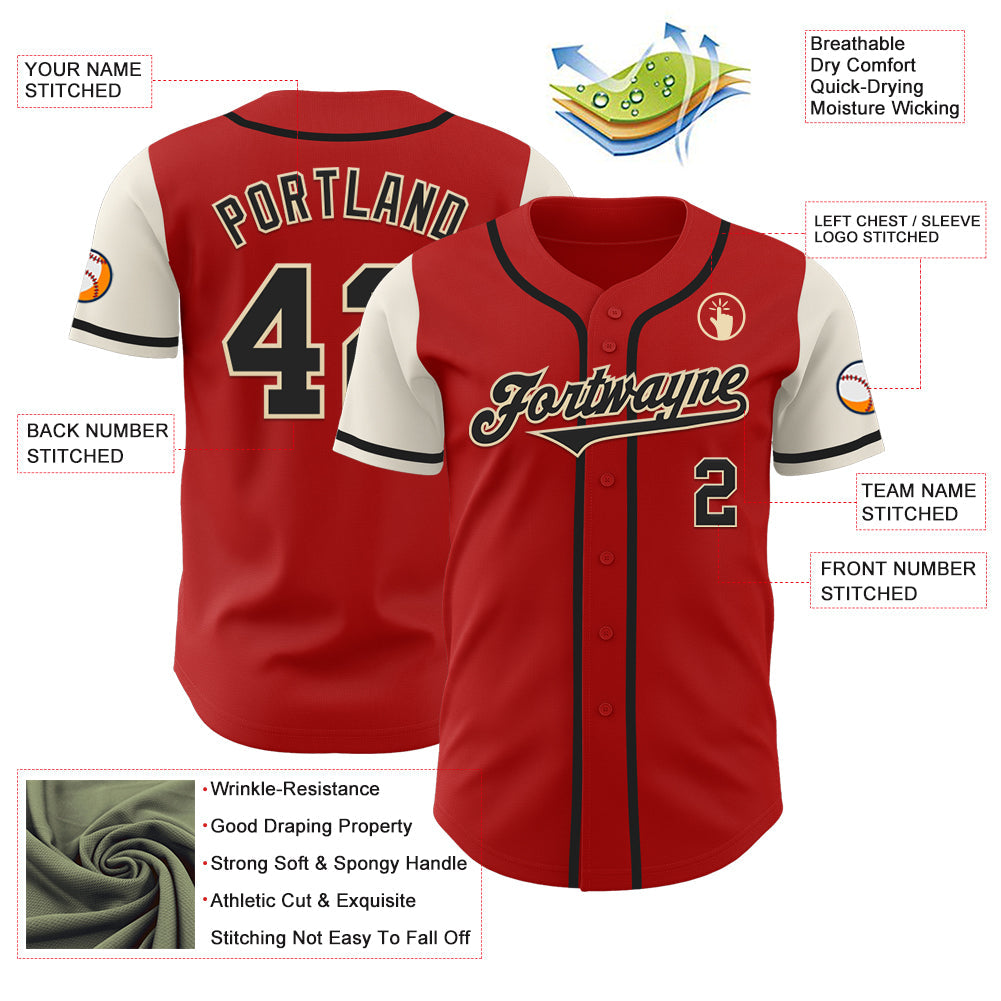Custom Red Black-Cream Authentic Two Tone Baseball Jersey view 3