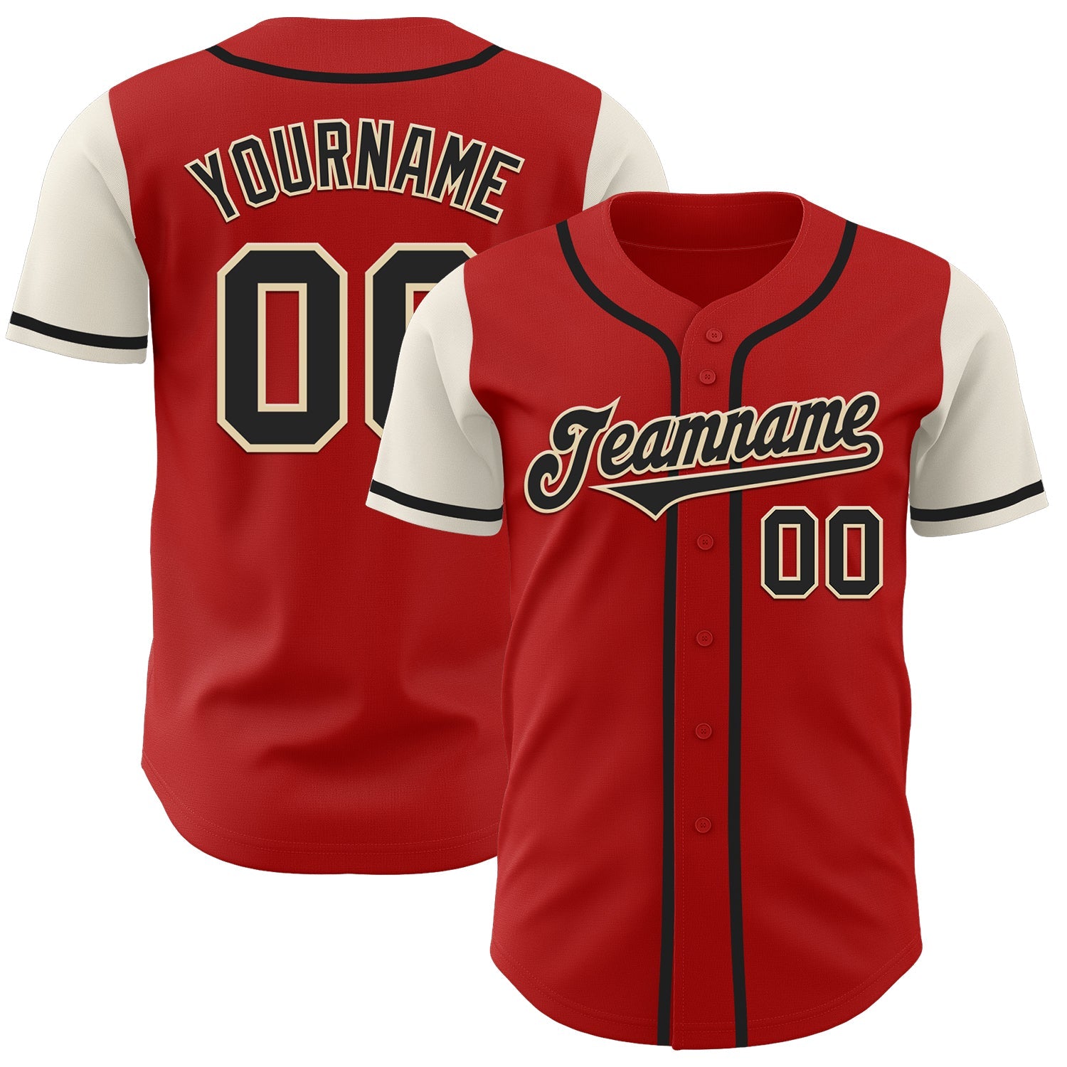 Custom Red Black-Cream Authentic Two Tone Baseball Jersey - Main View