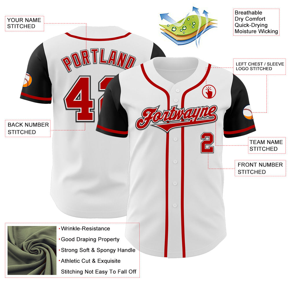 Custom White Red-Black Authentic Two Tone Baseball Jersey view 4