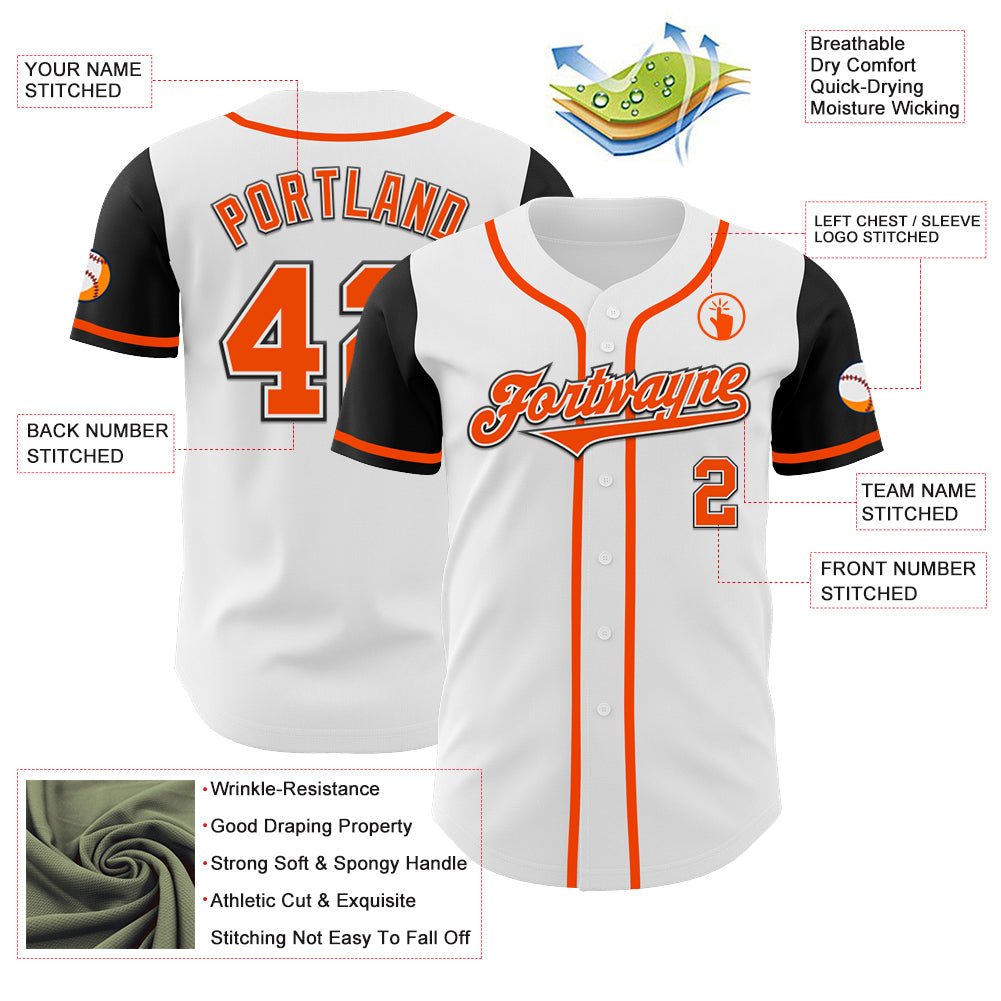 Custom White Orange-Black Authentic Two Tone Baseball Jersey view 3