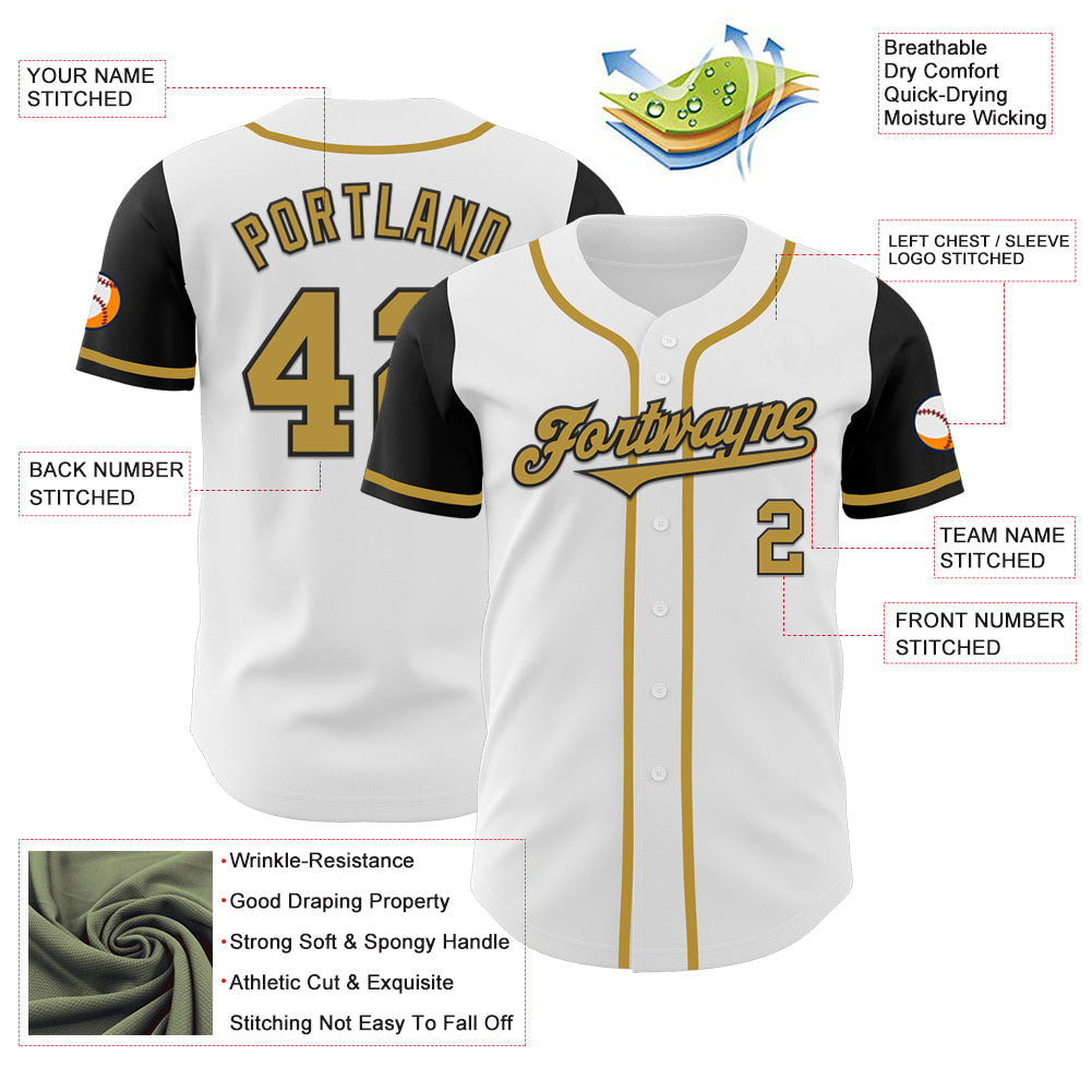 Custom White Old Gold-Black Authentic Two Tone Baseball Jersey view 3