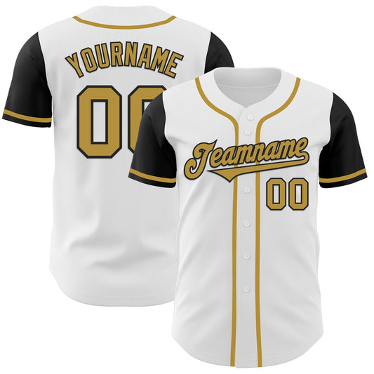 Custom White Old Gold-Black Authentic Two Tone Baseball Jersey - Main View